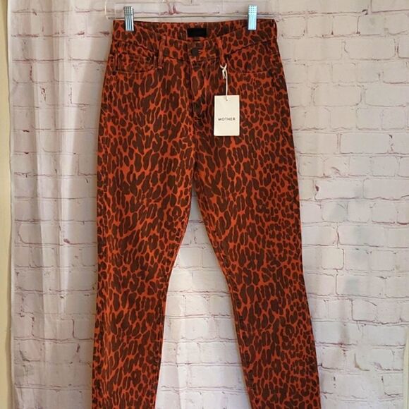 NWT Mother "The Looker" Jeans Red Leopard Print High Waisted Raw Hem Sz. 24 $269 - Picture 9 of 10